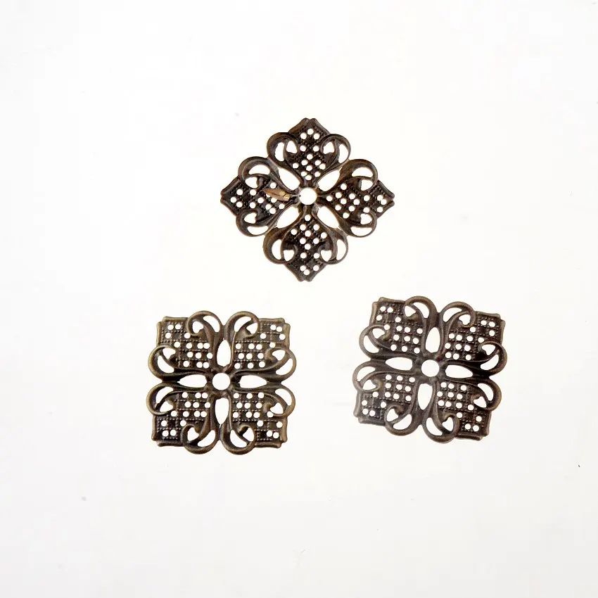 

Free shipping 30Pcs Bronze Tone Filigree Square Flower Wraps Connectors Metal Crafts Gift Decoration DIY 35x35mm