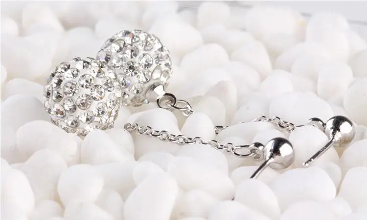 

100% 925 sterling silver fashion Shambhala ball crystal ladies'stud earrings women wholesale jewelry birthday gift drop shipping
