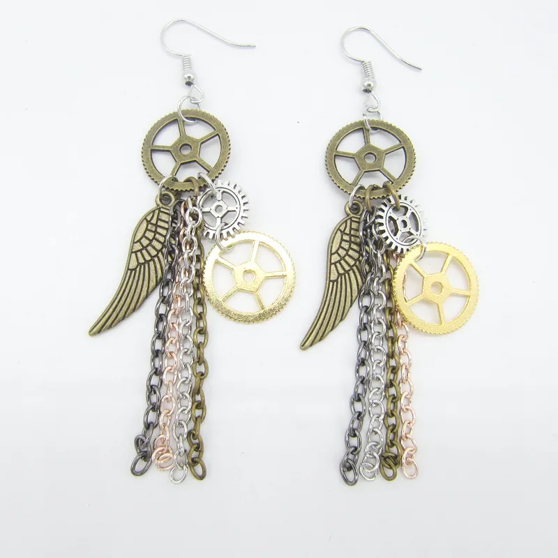 Красивые шестеренки с крыльями и цепочкой винтажные брелоки в стиле стимпанк