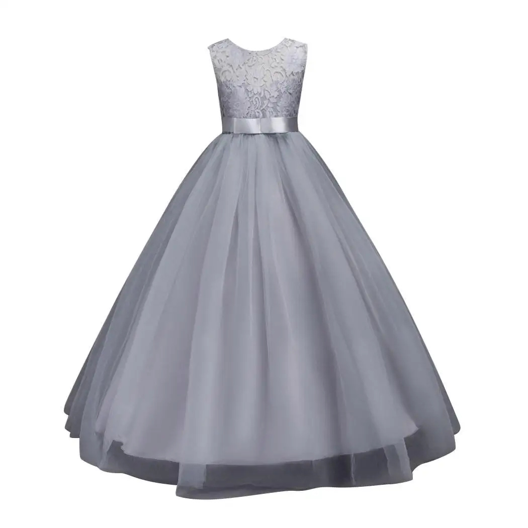 Girl O-Neck Sleeveless Floral Lace Bowknot Princess Style Party Casual Children Dress Spring Autumn Summer | Детская одежда и