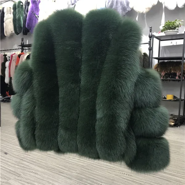 Green Женское теплое пальто из натурального Лисьего меха короткая тонкая зимняя куртка из натурального меха Новая модная верхняя одежда роскошное пальто из натурального Лисьего меха - Цвет: Green