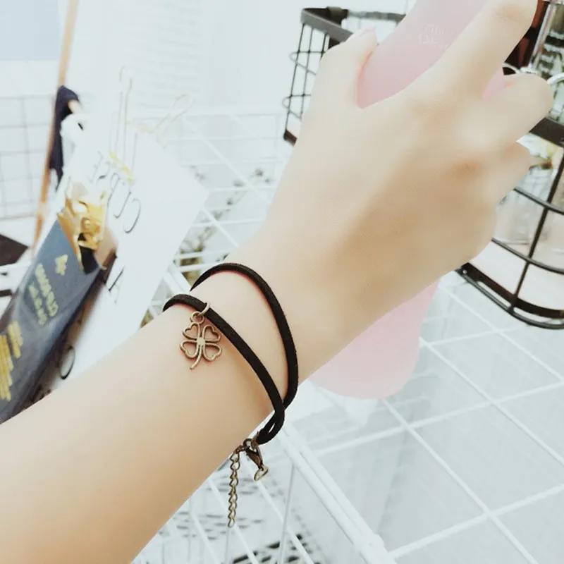 2019 Новый черный клевер Жемчуг полые из сплава браслет многослойный веревочный