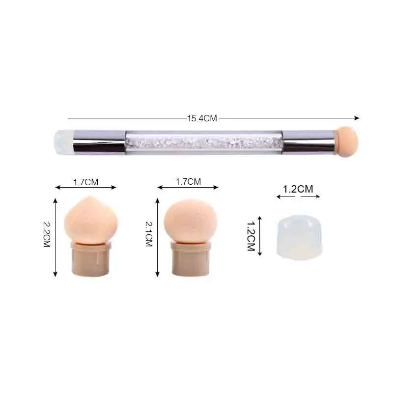 Double-ended Nail Gradient Painting Pen kit Sponge and silicone Head Acrylic Rhinestones Handle Gel UV Brush Tools | Красота и