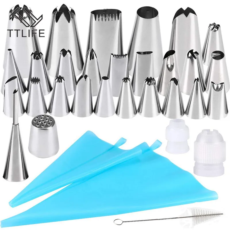 TTLIFE 32PC/Set DIY Kitchen Baking Cake Decorating Tool Silicone Icing Piping Cream Pastry Bag Stainless Steel Nozzle Converter | Дом и сад