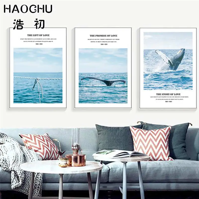 

HAOCHU Ocean Whale Art Ink Print Poster Simple Nordic Wall Pictures Canvas For Living Room Home Decor Classical Painting