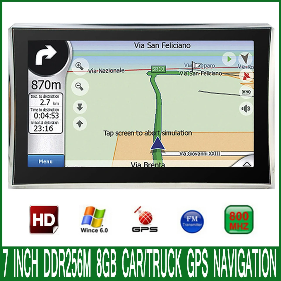 7-дюймовый HD грузовик MTK MS2531 800MHZ GPS bluetooth avin навигатор FM/8 GB/DDR 256M новейшие карты для