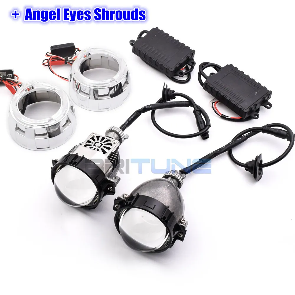 Angel Eyes Shrouds Линзы для фар, Би-светодиодный объектив, 2,5 светодиодный проектор, ангельские глазки, диодные лампы для H7 H4 H1 9005 9006, автомобильные фары, аксессуары для модификации, сделай сам - Испускаемый цвет: Angel Eyes Shrouds
