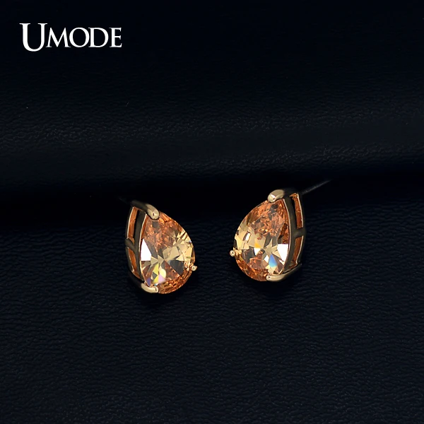 UMODE Женские серьги гвоздики слеза бледно палевого цвета с позолотой розовым