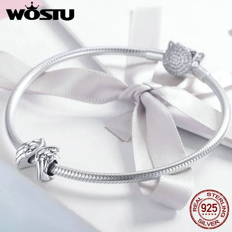 WOSTU, новинка, 925 пробы, серебряные крылья стража, бусины, подходят для шарма, браслет, ожерелье, Подвеска для женщин, серебряные ювелирные изделия, FIC1091