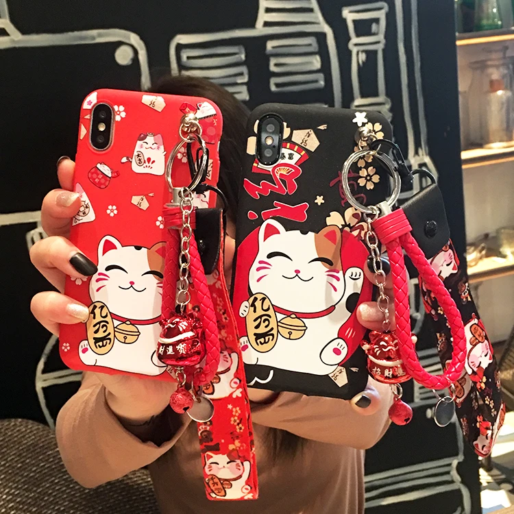 Чехол SAM Note 9 Fortune Cat милый чехол-накладка Lucky для Samsung Galaxy 3/4/5/Note8 Maneki Neko + ремешки |