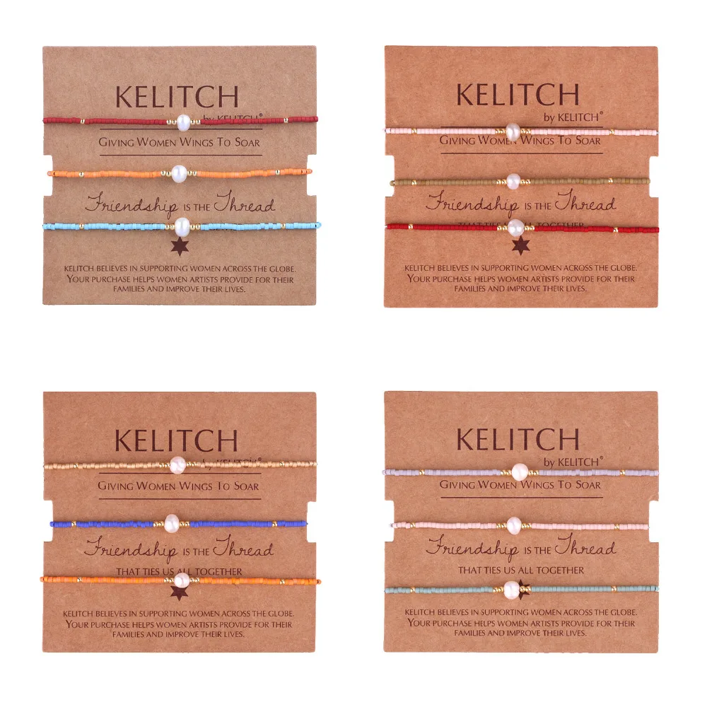 Браслет kelitch ювелирный ручной работы плетеный веревочный браслет регулируемый в виде ракушки жемчужный Плетеный, с бусинами очаровательный браслет дружбы 3 шт./набор