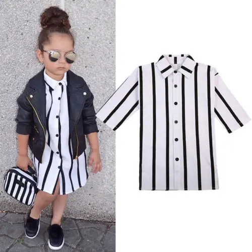 2018 Toddler Kids Baby Girls Summer Clothes Cotton Stripes Long Sleeve Shirt Dress Casual Outfits 1-6Y | Детская одежда и обувь