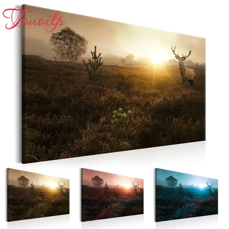 

Touoilp diamond embroidery stitch crystal square&round diamond sets decorative 5d Sunset scenery deer diamond painting mountain