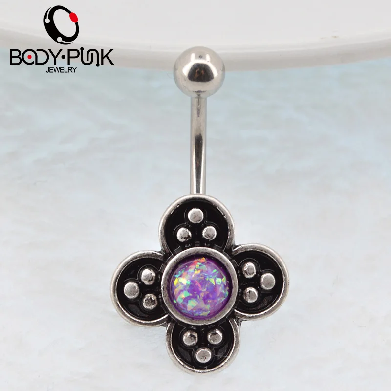 Женское кольцо для пупка украшение живота с фиолетовым/белым опалом|navel belly