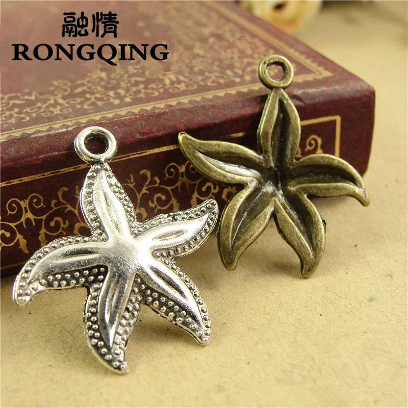 

RONGQING 60pcs/lot 21*22MM 2 Color Starfish Ocean Animal Charms Pendant Fit for Bracelets & Necklaces DIY Jewelry