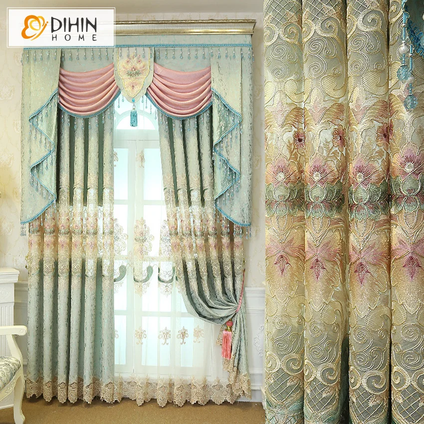 

DIHIN HOME Luxury European Jacquard Embroidered Curtains Window Valance For Living Room Custom Made Curtain