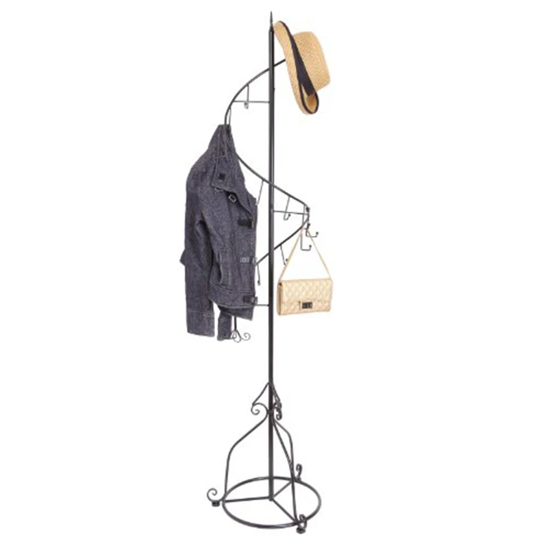 

Elegant Black Metal 14 Hook Spiral Coat Hanger / Bag Display / Garment Rack Stand Metal Tree Style