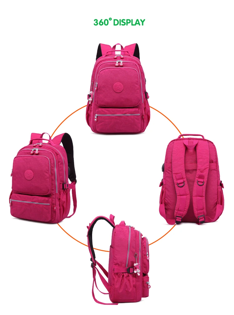 Нейлоновый USB женский рюкзак, школьная сумка для девочек-подростков, Mochila Feminina, рюкзаки для женщин, для путешествий, для ноутбука, рюкзак, Повседневный, Sac A Dos
