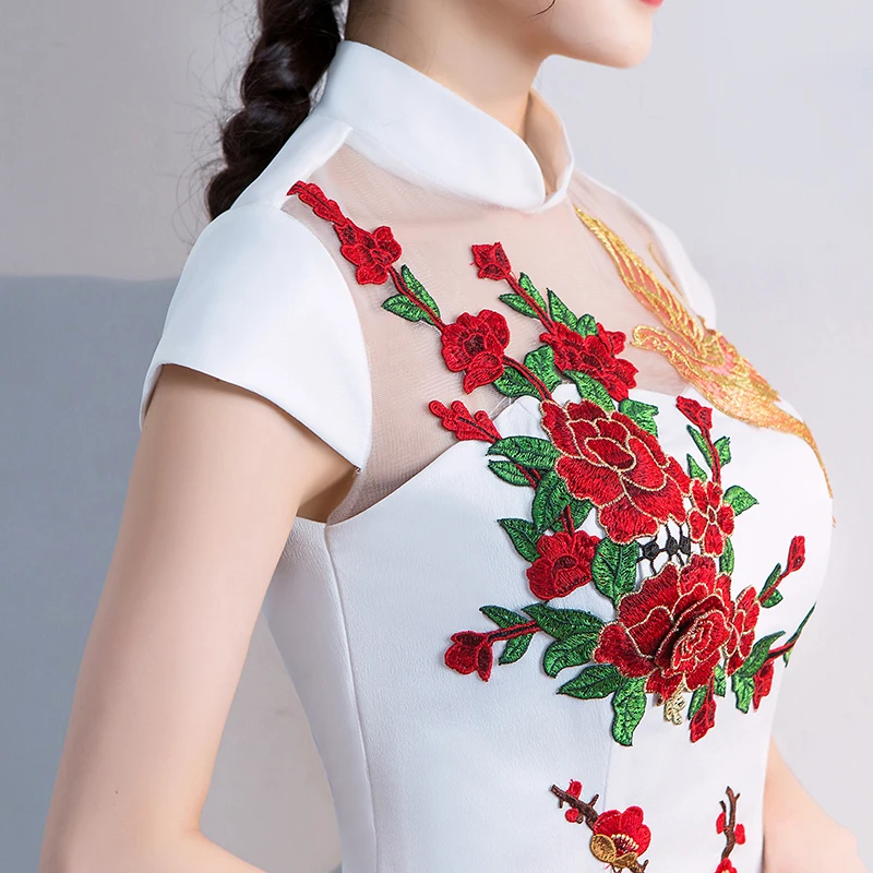Традиционный китайский вечернее Ципао платье белый Феникс Длинные Qipao Шанхай Восточный стиль Китай очарование Xxxl Feminino Винтаж