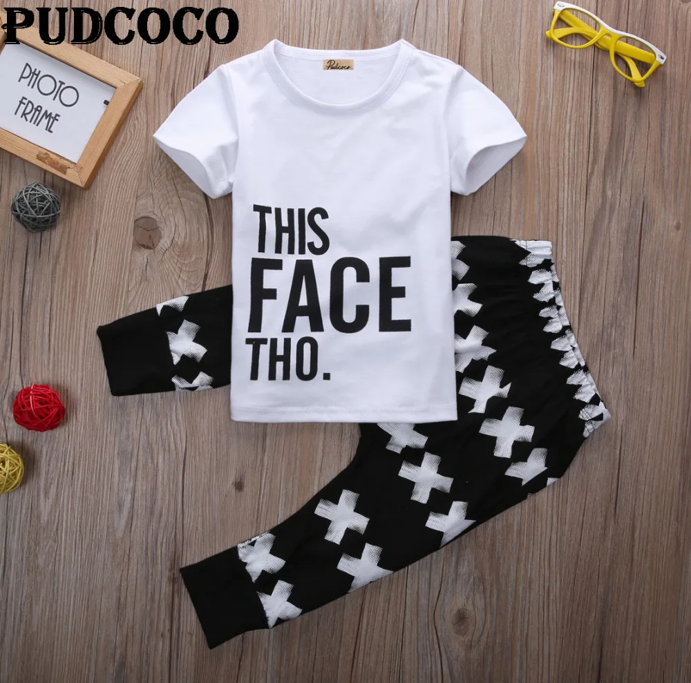 2pcs Summer Baby Boy Toddler Outfits Newborn Boys Short Sleeve White T-shirt Black Long Pants Casual Clothing Set 0-5Y | Детская одежда