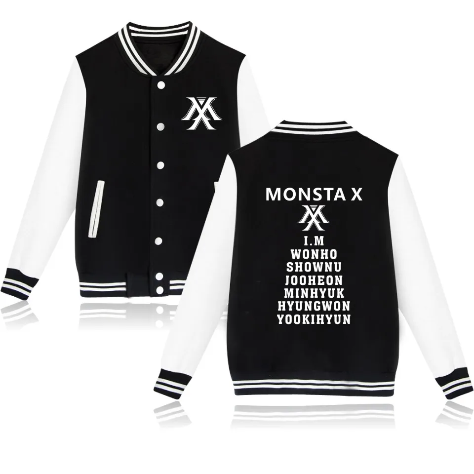 KPOP MONSTA X свитшот бейсбольная куртка для женщин и мужчин Униформа пальто модный