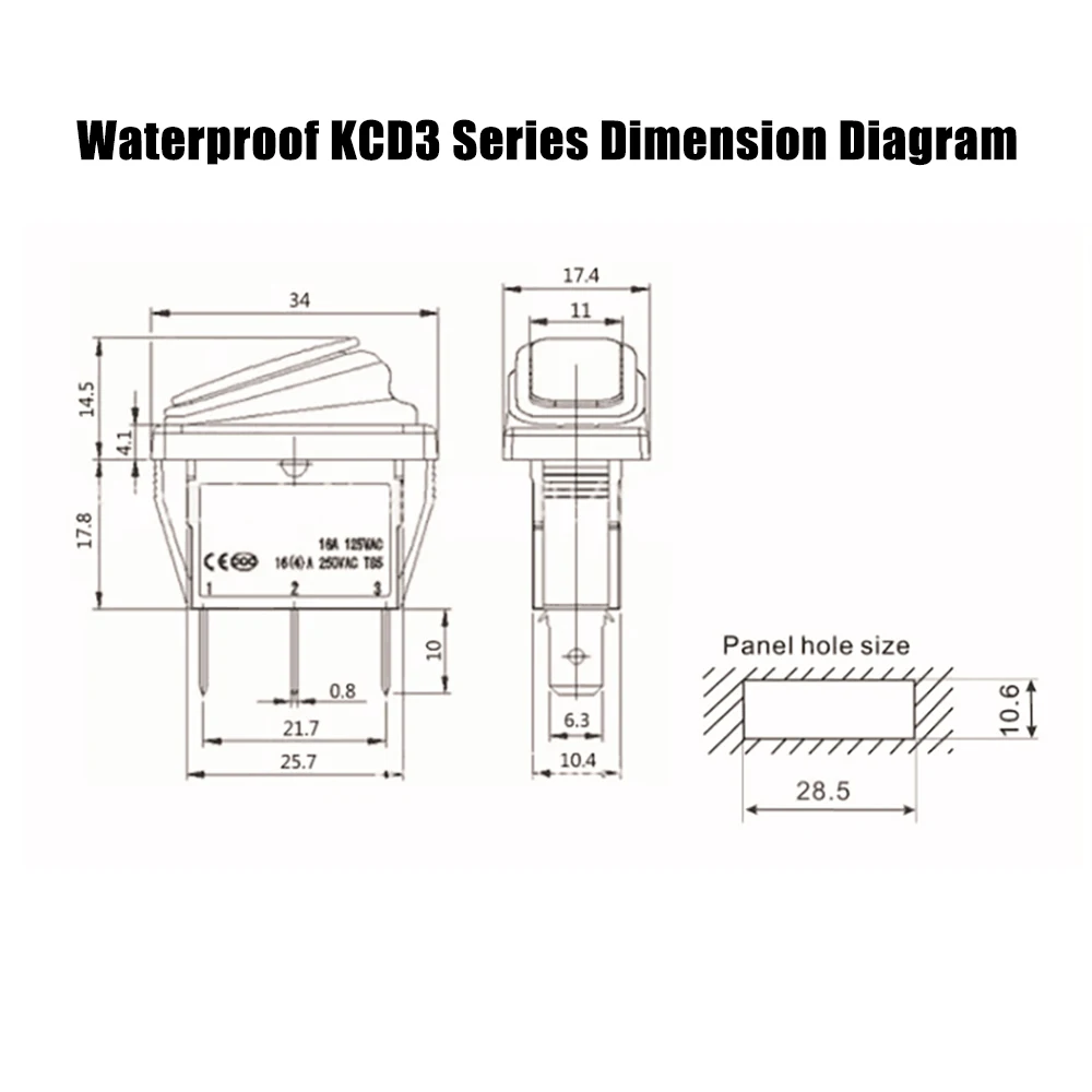 Водонепроницаемый KCD3 кулисный кнопка выключателя питания 2 положения 3 шпильки