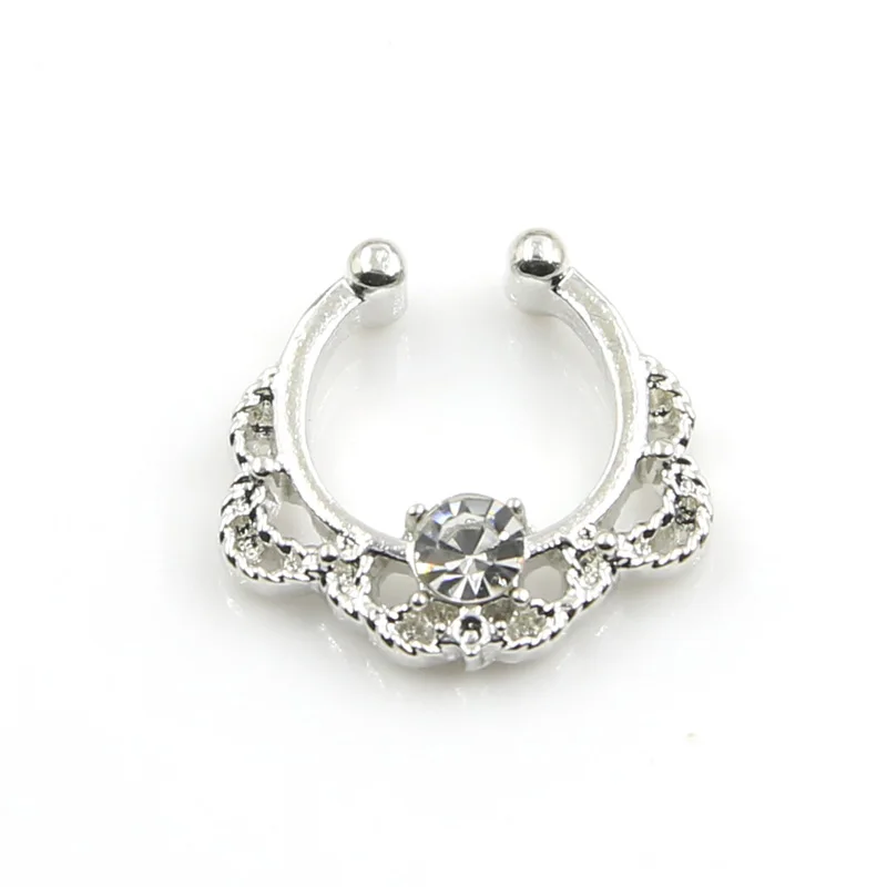 New Design Crystal Pierced Unique Nose Ring Fake Septum for Women Piercing Hanger Jewelry Hoop Body 3 Colors | Украшения и