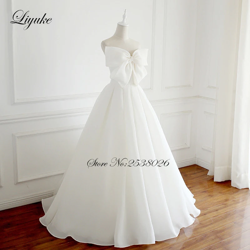 Liyuke Front Bow Design Strapless A-Line Wedding Dresses With Sleeveless Lace Up Closure Gown | Свадьбы и торжества