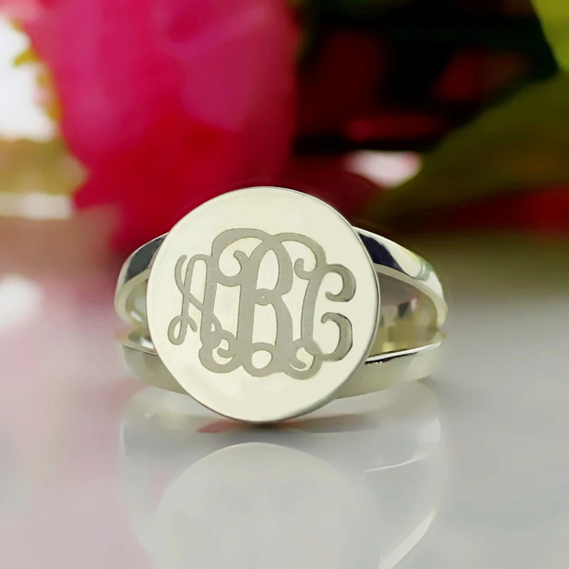 

Custom Engrave Signet Ring 925 Sterling Silver Personalized Engraved Initial Letter Pinky Ring For Women Men Jewelry