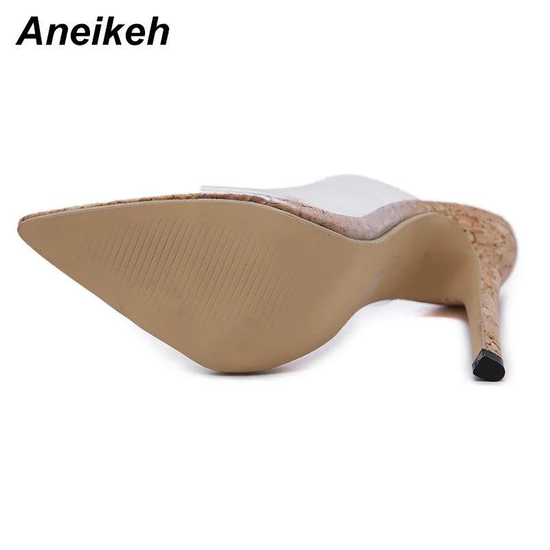 Aneikeh/Новинка года; Летние прозрачные шлепанцы-гладиаторы; повседневные пикантные женские тапочки абрикосового цвета на тонком каблуке; Уличная обувь; Размеры 35-40