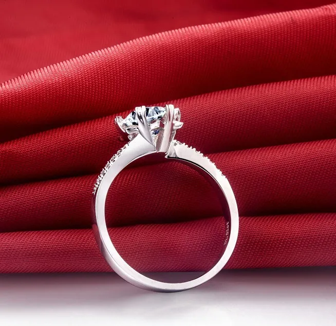 1Ct Снежинка тест положительное Moissanite кольцо твердое AU750 Белое золото обручальное
