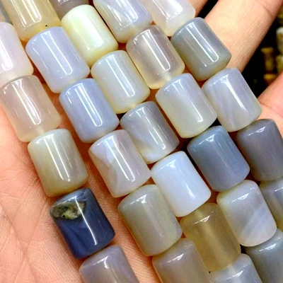 gray agate Beadztalk Красочные Каменные трубчатые бусины цилиндрические круглые Распорки свободные 10x14 мм для DIY бусина для изготовления украшений - Цвет: gray agate
