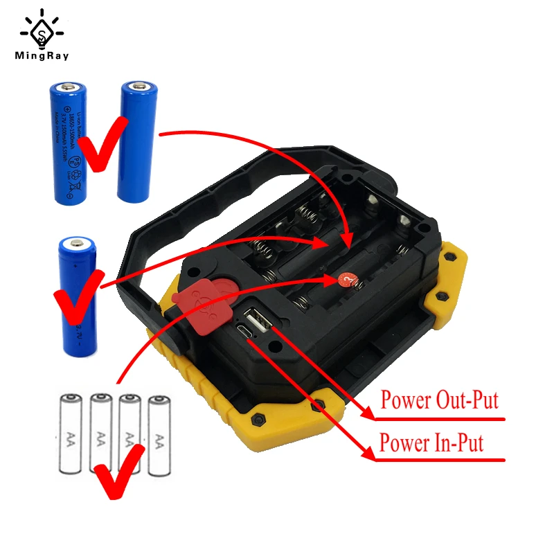 Портативный прожсветильник MingRay с зарядкой от USB литиевый 1000 лм 10 Вт