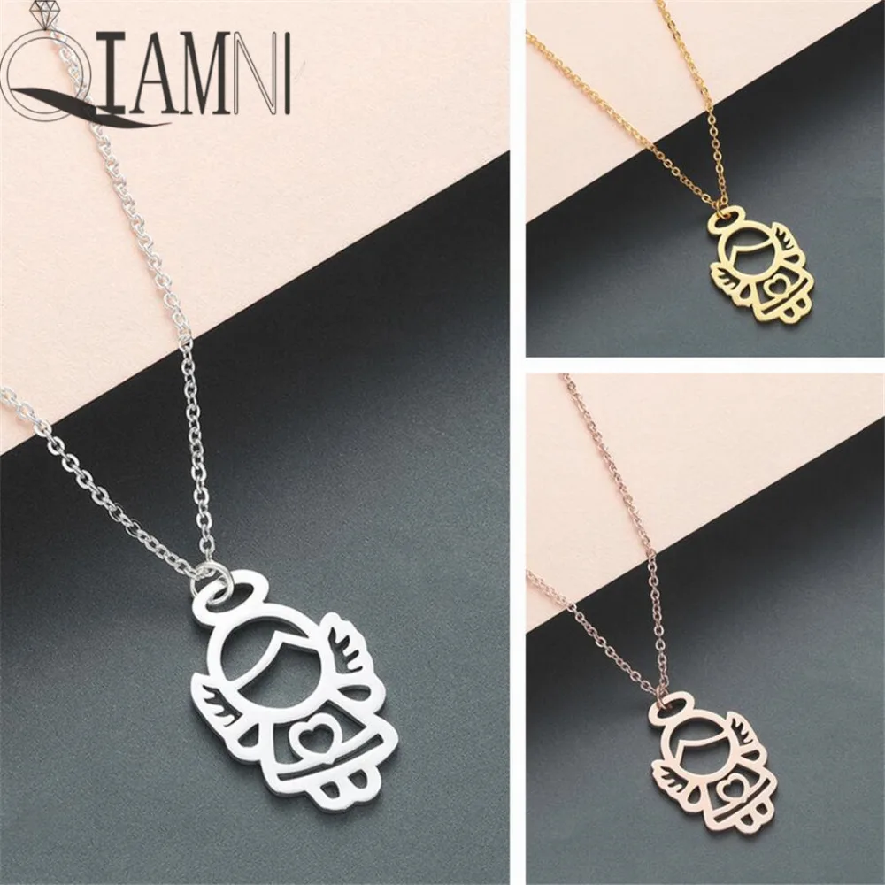 QIAMNI Dainty Halo Girl сказочный ангел хранитель с крыльями воротник ожерельем подвесками