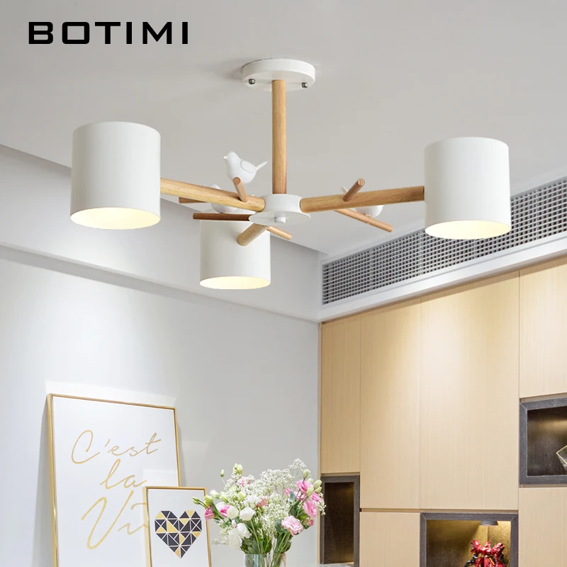 BOTIMI-candelabro nórdico de 220V con pantalla de Metal para sala de estar, candelabros modernos de madera para dormitorio
