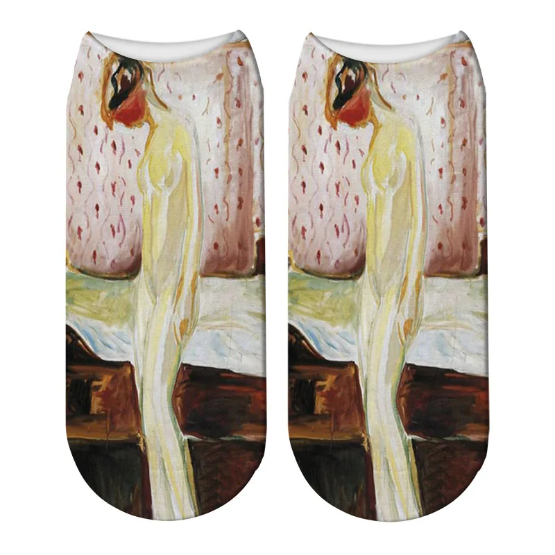 3 Новинка, 3D принт, художественная живопись маслом, Edvard Munch, носки, солнце, крик, женские короткие носки, известная живопись, Meias Calcetines Mujer - Цвет: 3