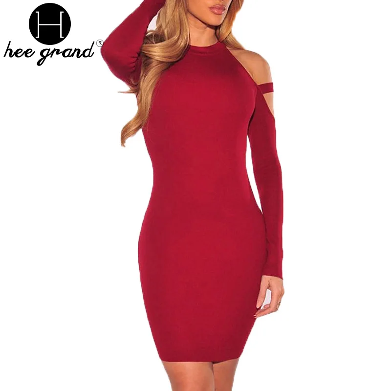 Зима Осень Женщины Платье Пакет Бедра До Колен С Плеча Полный Рукавом