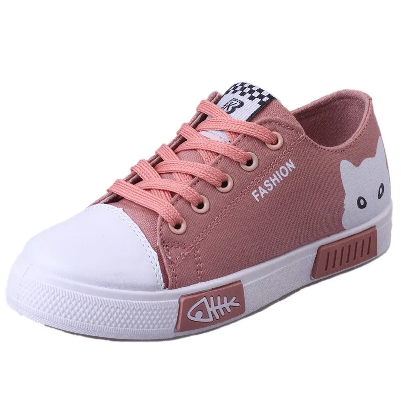 

Women's flat cartoon canvas shoes 2021 new summer white lace student shoes ladies casual shoes women's sports shoes comfortable