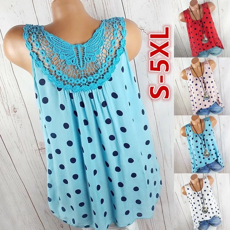 

2019 women's summer explosions lace halter small dot sleeveless women's vest