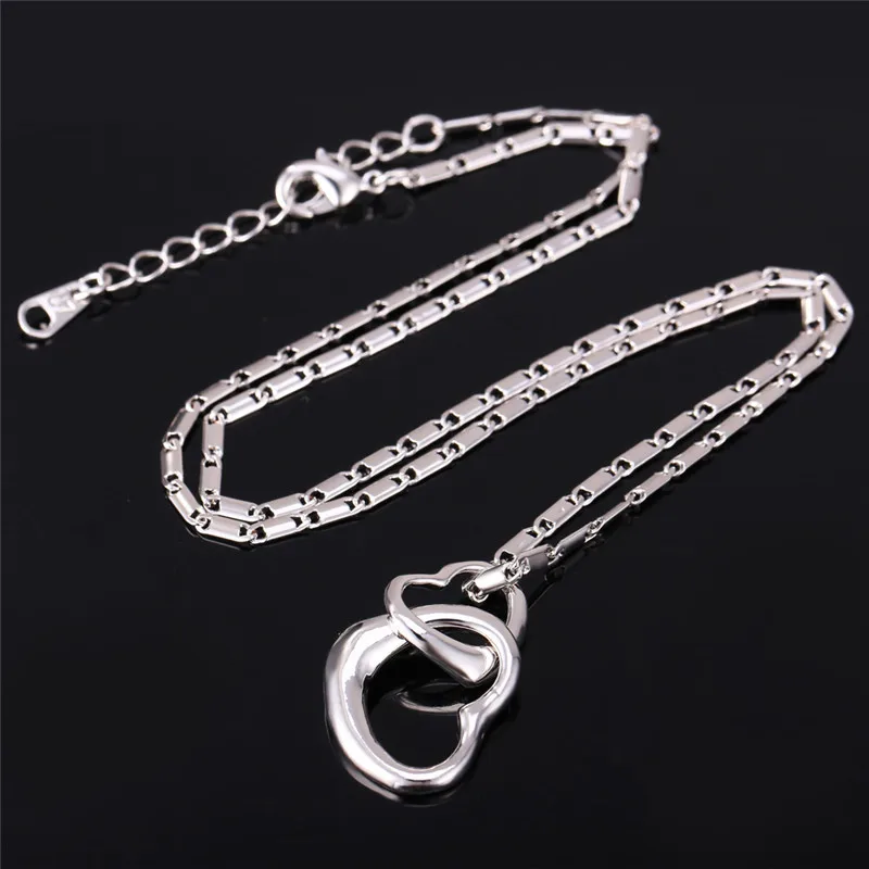 U7 Сердца К Сердцу Подвеска Ожерелье Женщины Позолоченные Двойное Сердце Кулон