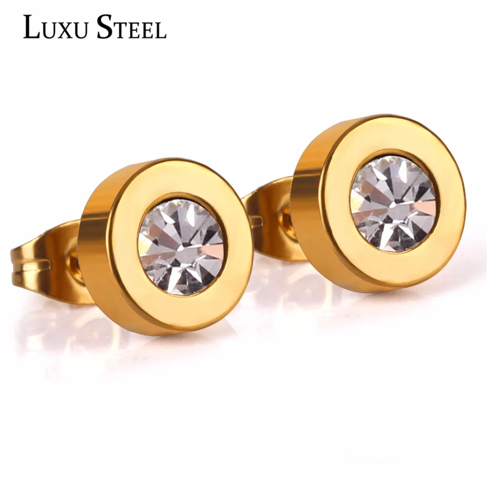 Женские круглые серьги гвоздики из нержавеющей стали с фианитом|earrings jewelry|stainless