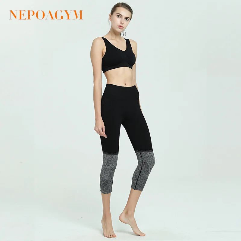 Nepoagym женские бесшовные укороченные Леггинсы для йоги, устойчивые к приседанию штаны для йоги, спортивные Капри, колготки, влагоотводящие штаны для фитнеса - Цвет: Black