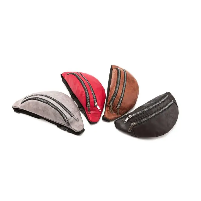 

Double Zipper Fanny Pack Ladies PU Leather Waist Belt Bag Women Mini Waist Pack Solid Color Movement Bag Designer Chest Bag