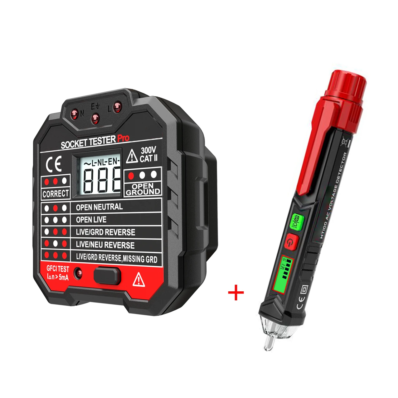 Voltage Tester Non-Contact with LED Flashlight+ GFCI Outlet Tester Power Socket Tester(Voltage Teser+ Outlet Tester