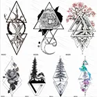 Черная Реалистичная Геометрическая Роза, треугольник, Временные татуировки, наклейка, луна, тату, боди-арт, слива, цветение, фальшивые татуировки драгоценность
