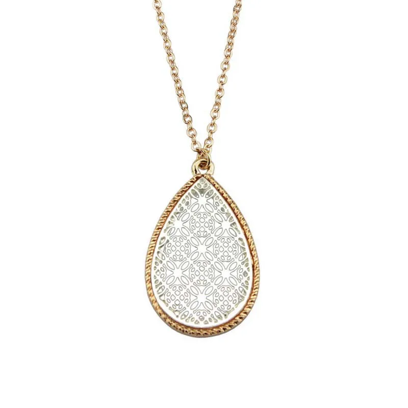 

8 colors option Two Tone Gold Black Filigree Teardrop Pendant Choker Necklace for Women