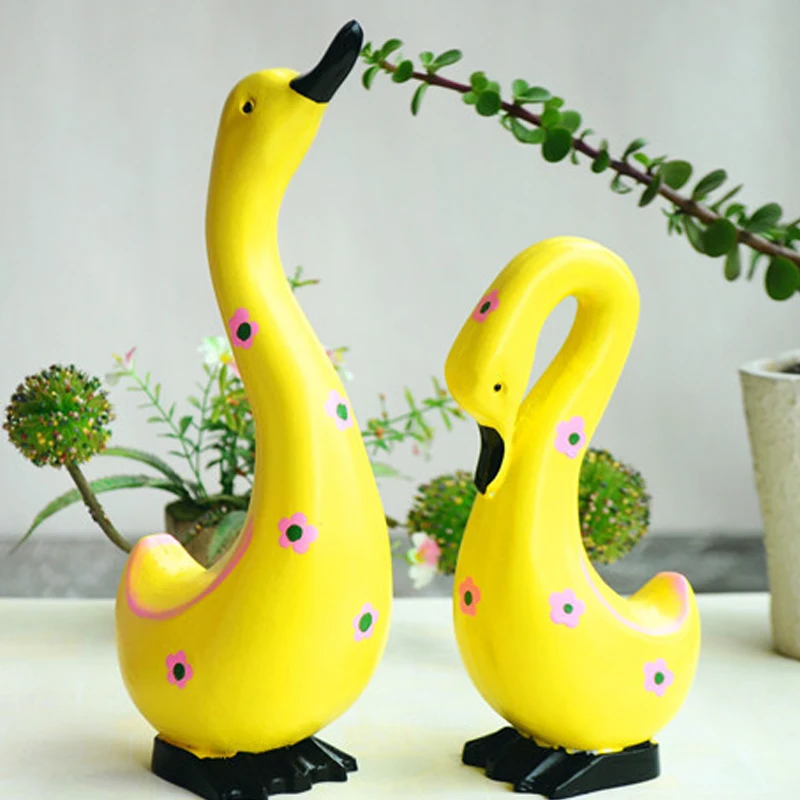 2PCS Painted Wooden Duck Model Hand-Carved Animal Figurines &amp Miniatures Ornaments Home Desktop Decor Miniature Garden Toy | Дом и сад