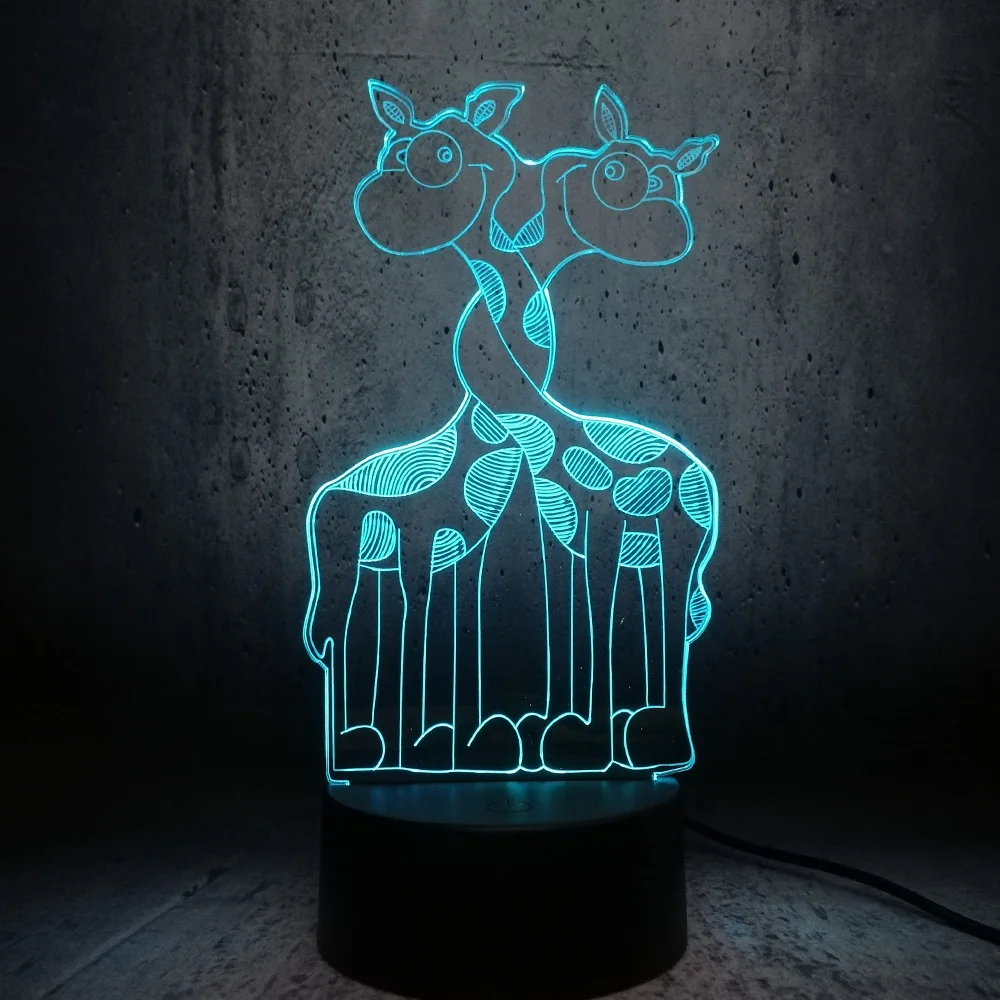 Мультяшный жираф Африканские животные 3D USB Светодиодная лампа 7 цветов меняющая настроение ночник детская