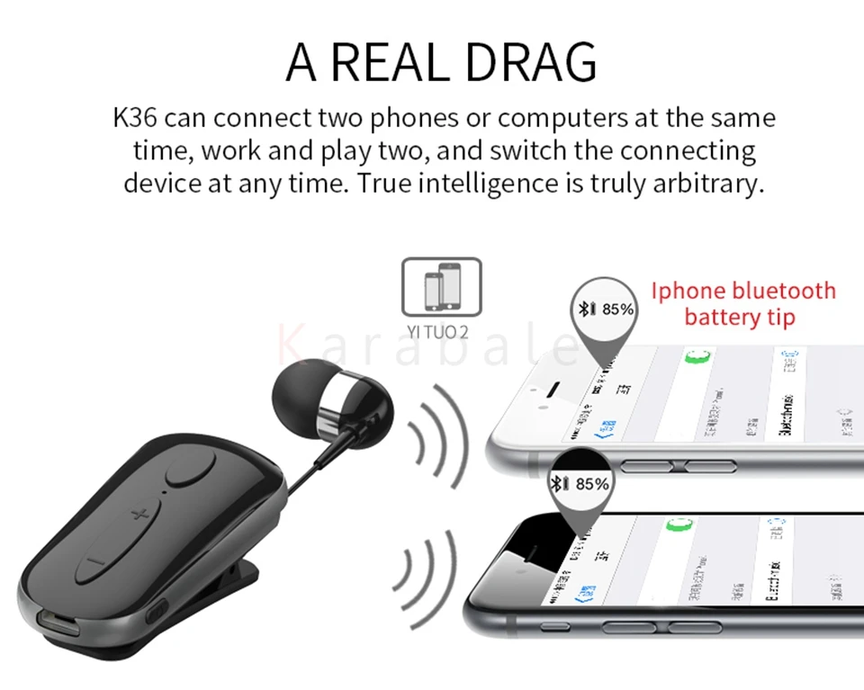 Karabale K36 Беспроводная Bluetooth V4.1 гарнитура CSR DSP Вибрационный оповещение износ клип наушник Hands-Free