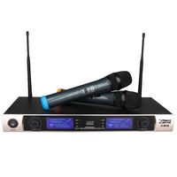 professional uhf wireless microphone karaoke system dual handheld mic transmitter ktv 2 channel led cordless mike with receiver